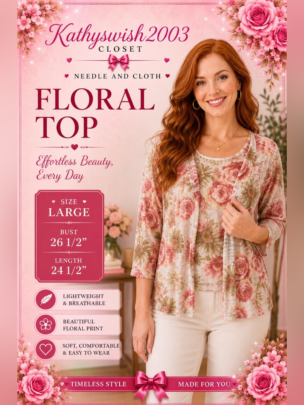 Alfred Dunner Floral Top Size Large Bust 26 1/2” Length 24 1/2”